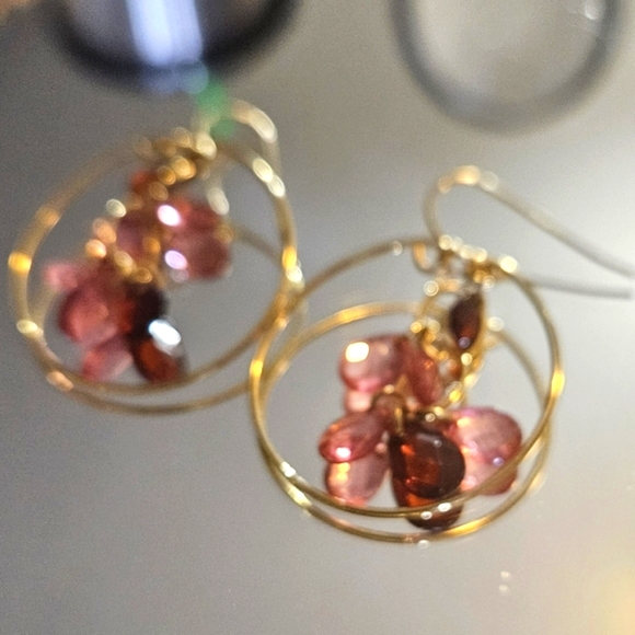 Gold Hoops With Crystals Dangling In The Center - Picture 2 of 4